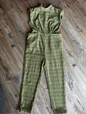 SHEIN Olive Green Tweed Sleeveless Jumpsuit